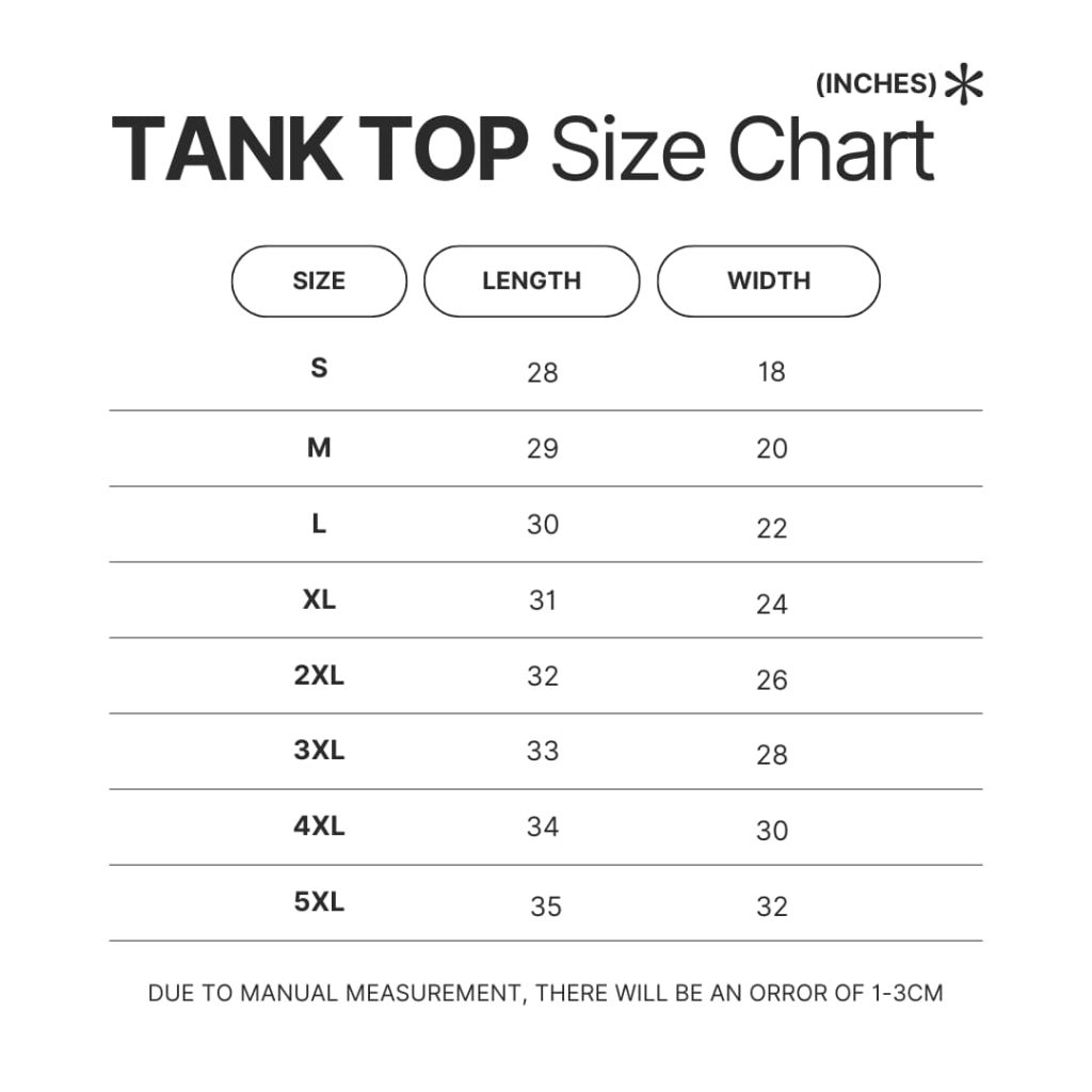 Tank Top Size Chart - Jujutsu Kaisen AU Store