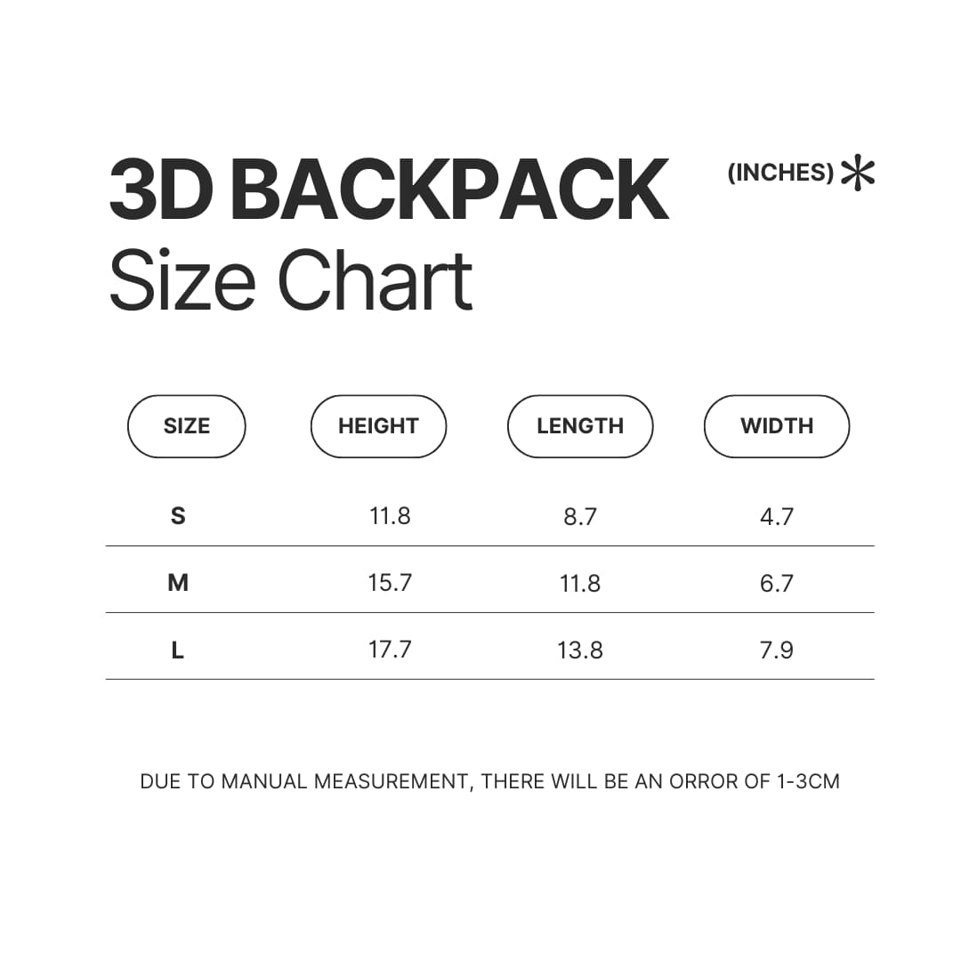 3D Backpack Size Chart - Jujutsu Kaisen AU Store