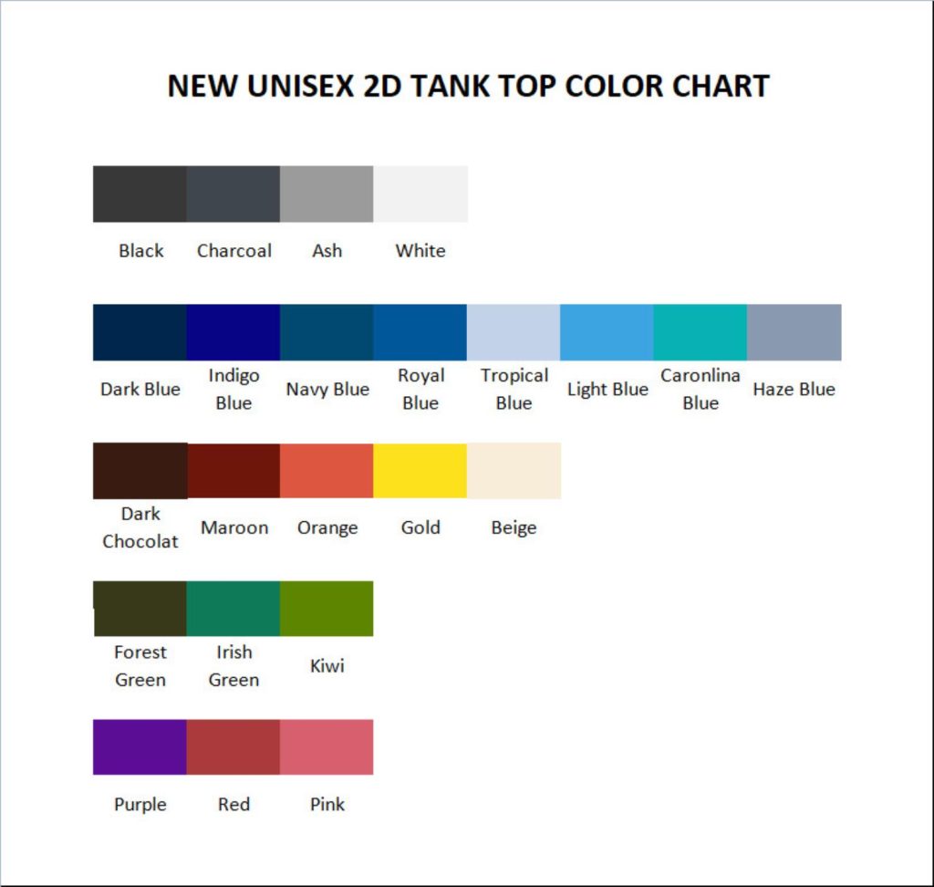 tank top color chart - Jujutsu Kaisen AU Store