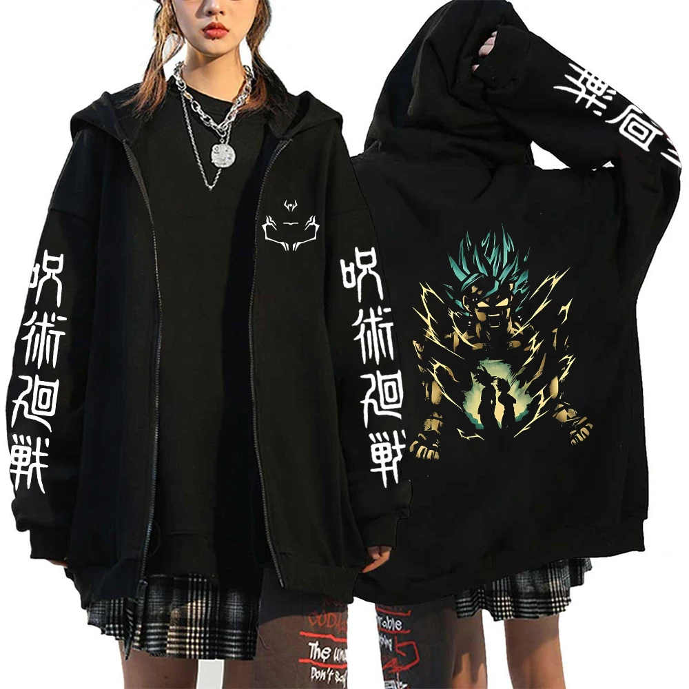 Spring Autumn Cardigan Anime Jujutsu Kaisen Zipper Jackets Gojo Satoru Printed Clothing Long Sleeved Hood Sweatshirts - Jujutsu Kaisen AU Store