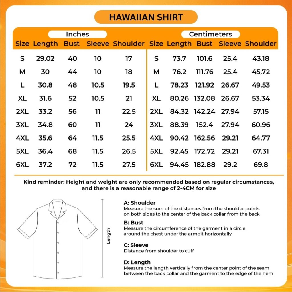 3D Hawaiian Shirt Size Chart - Jujutsu Kaisen AU Store