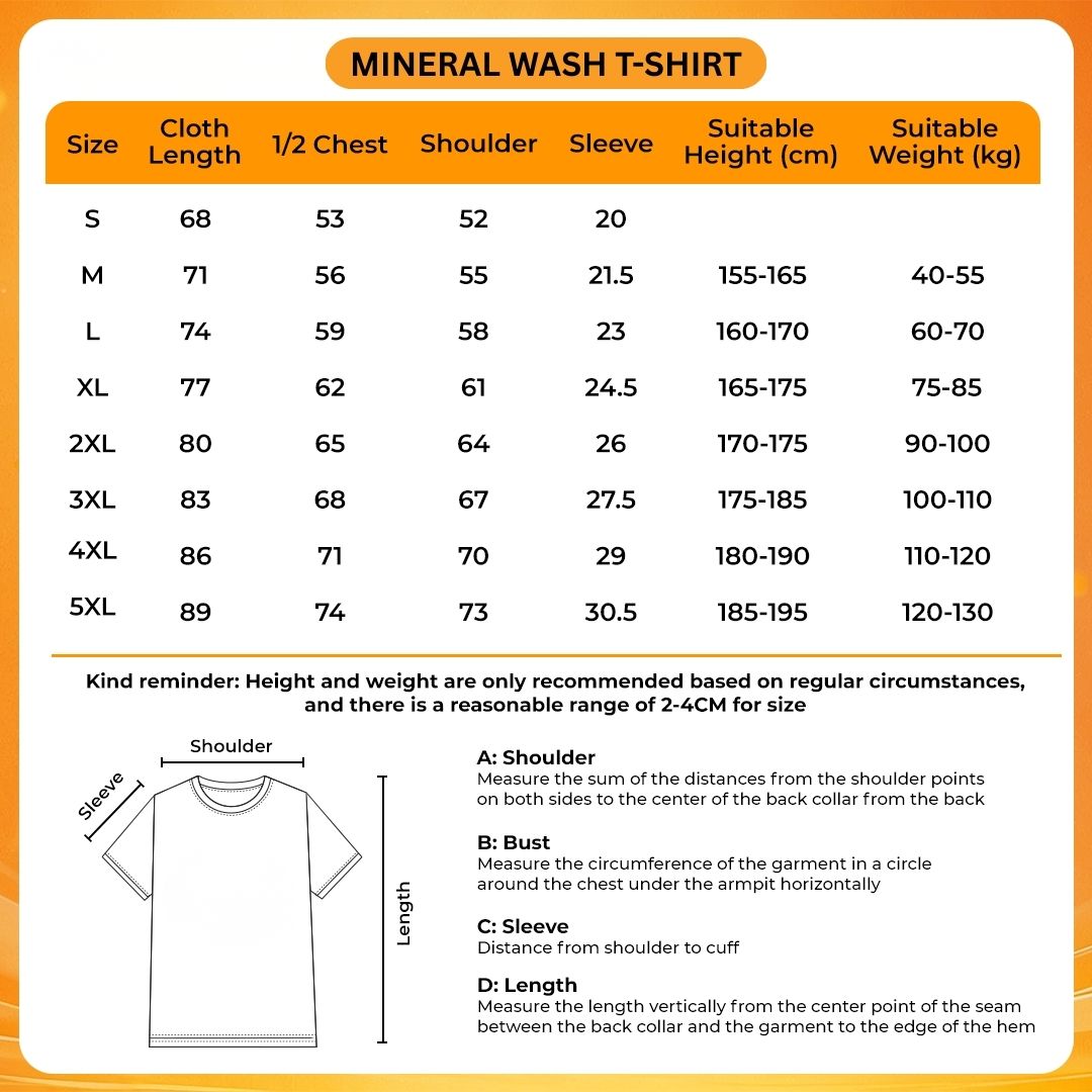 Mineral Wash T Shirt Size Chart - Jujutsu Kaisen AU Store