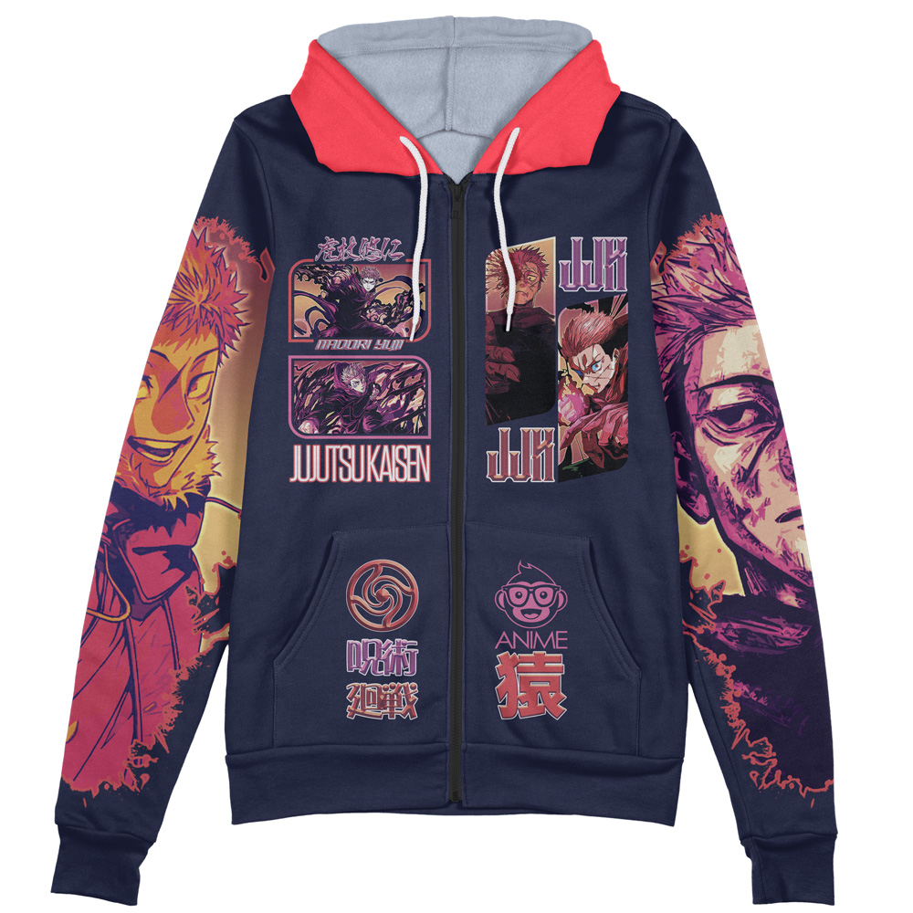 Itadori Yuuji V2 Jujutsu Kaisen Streetwear Zip Hoodie Jacket - Image 2